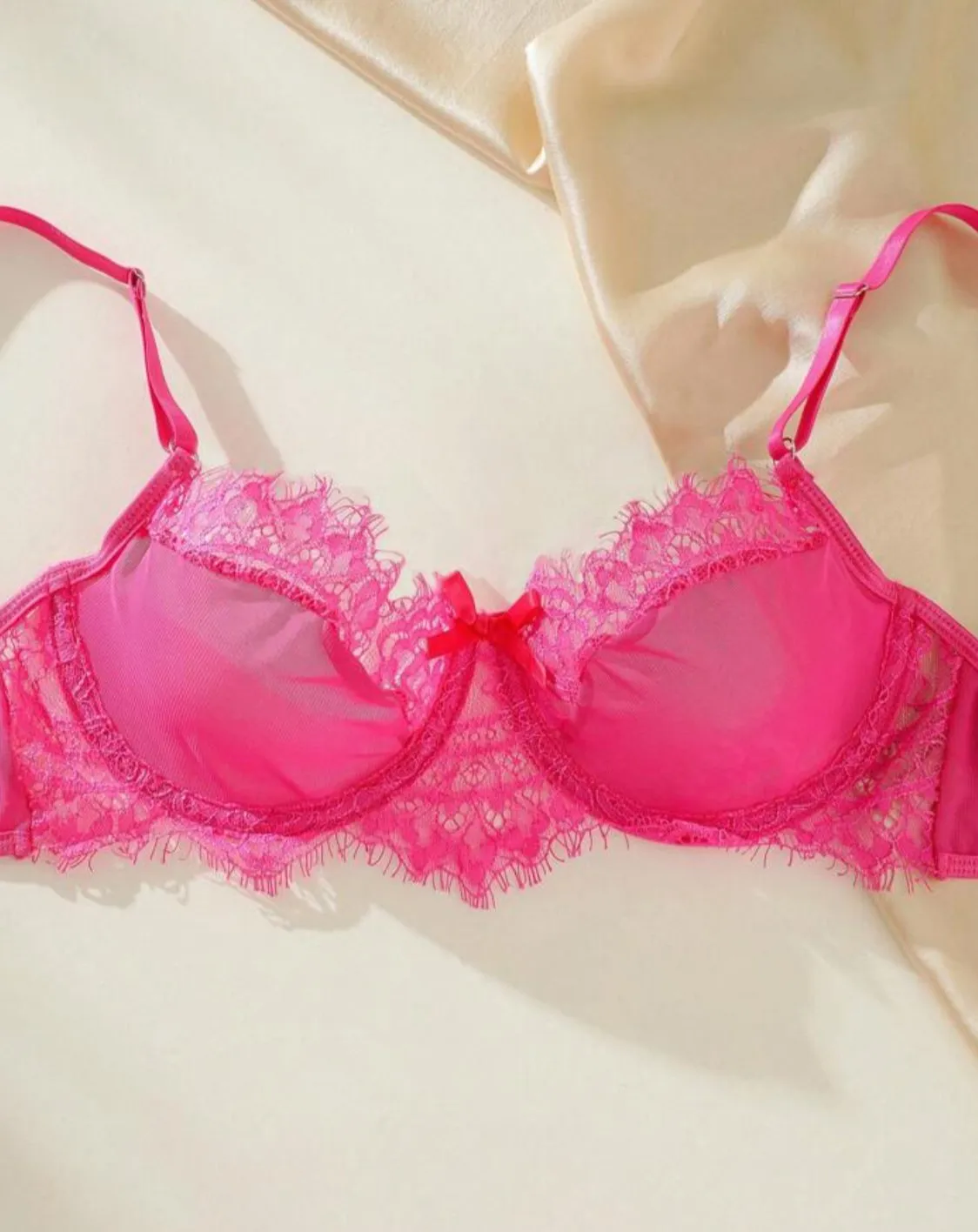 Sexy Lingerie Pink Silk Set