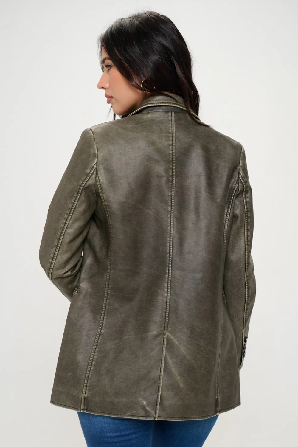 Single-Breasted Vegan Leather Blazer