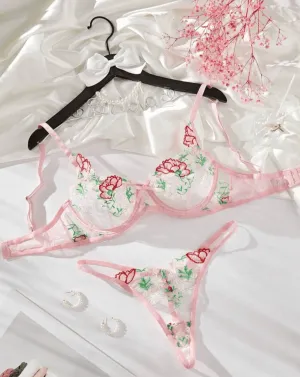 Soft Pink Lingerie Set Floral