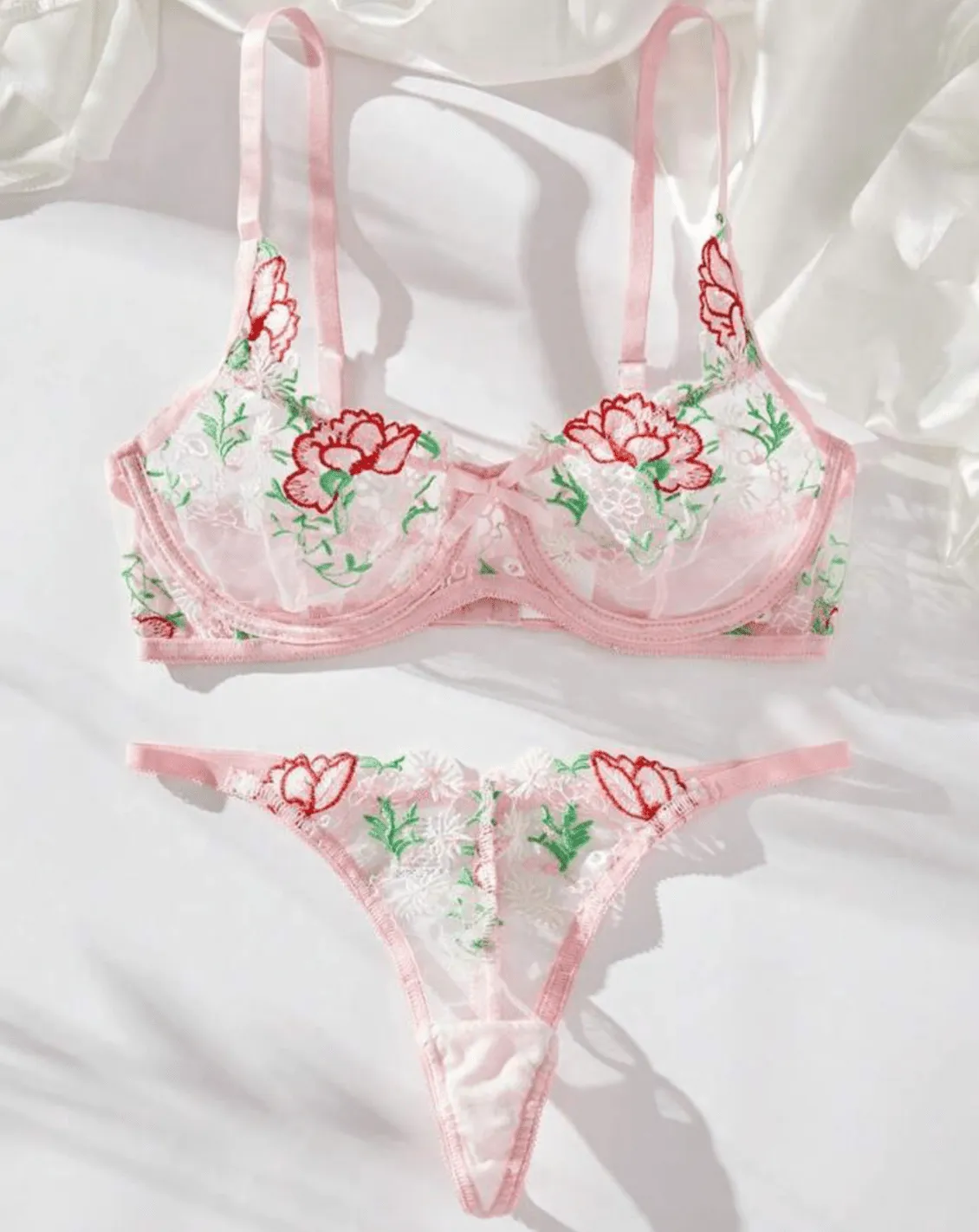 Soft Pink Lingerie Set Floral