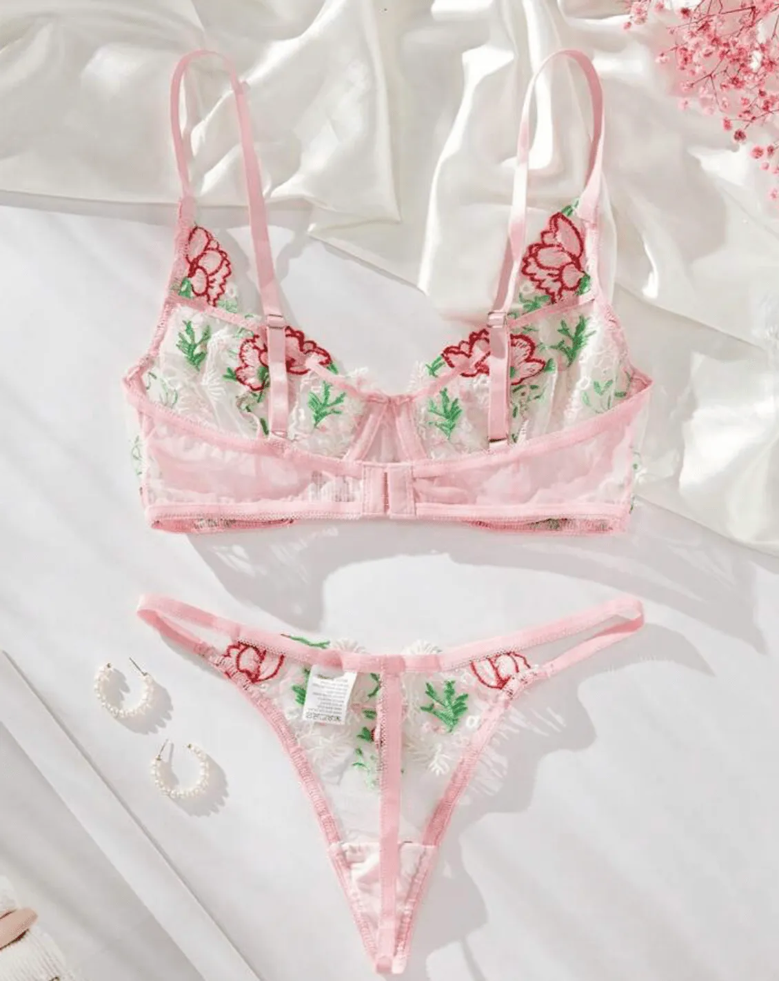 Soft Pink Lingerie Set Floral