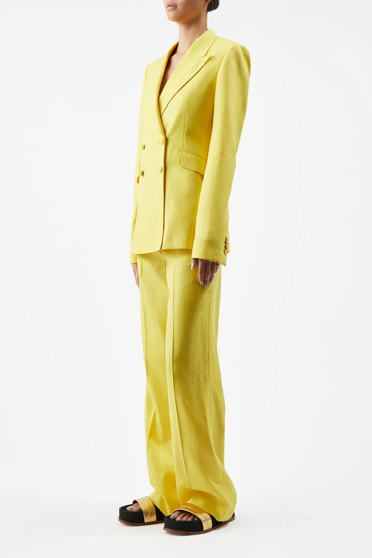 Stephanie Blazer in Cadmium Yellow Virgin Wool and Silk Linen Twill