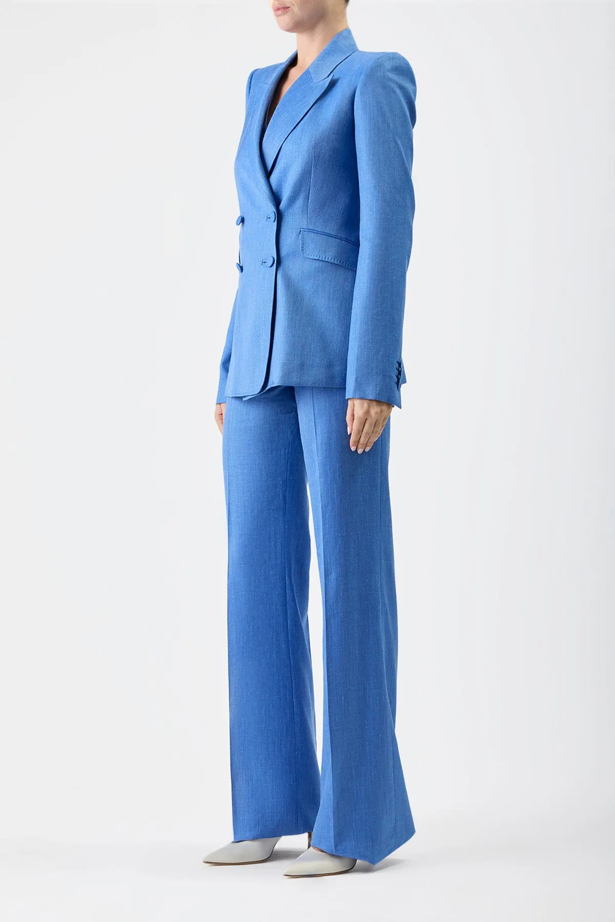 Stephanie Blazer in Sapphire Virgin Wool and Silk Linen