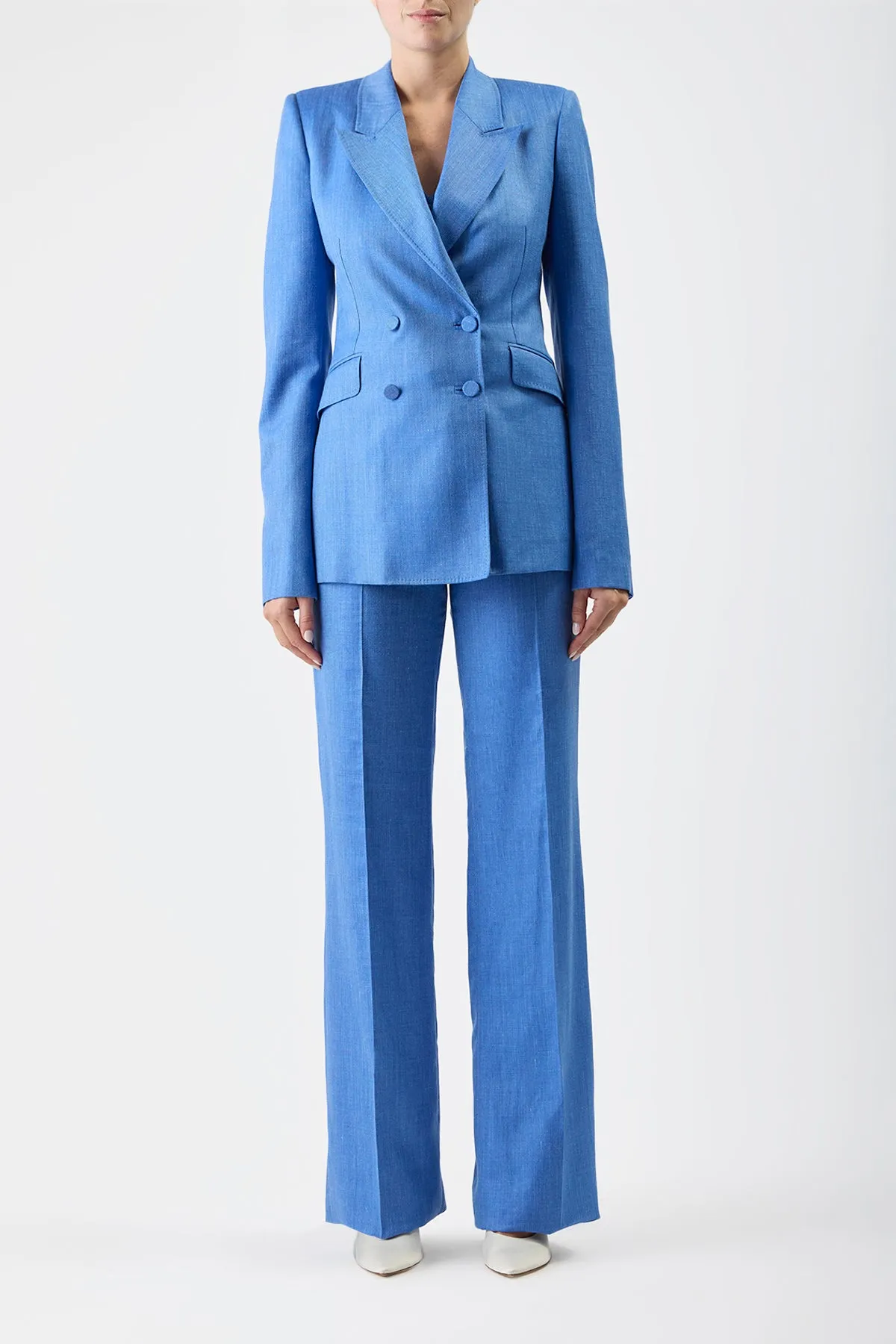 Stephanie Blazer in Sapphire Virgin Wool and Silk Linen