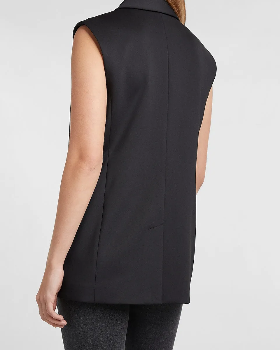 Supersoft Double Knit Sleeveless Blazer in Pitch Black