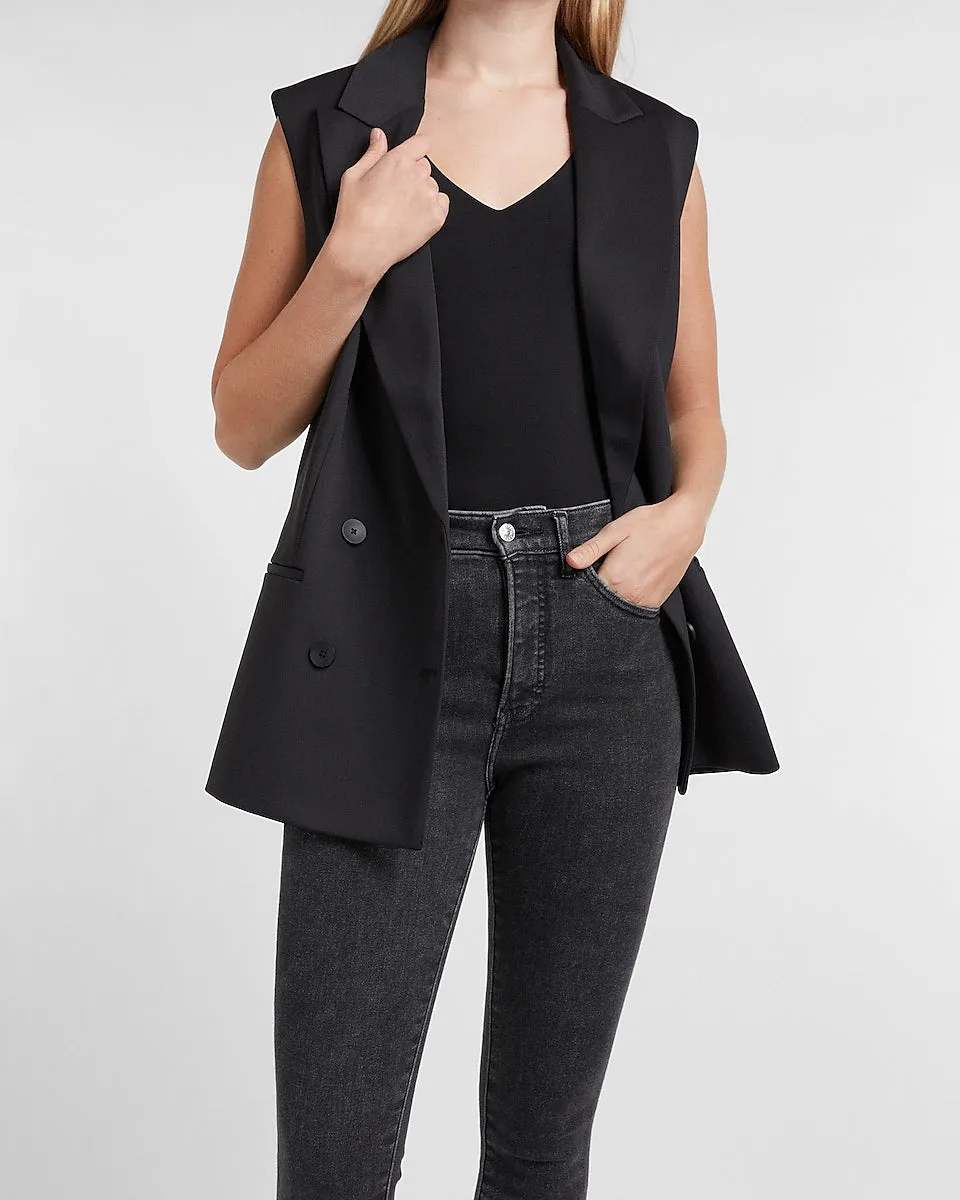 Supersoft Double Knit Sleeveless Blazer in Pitch Black