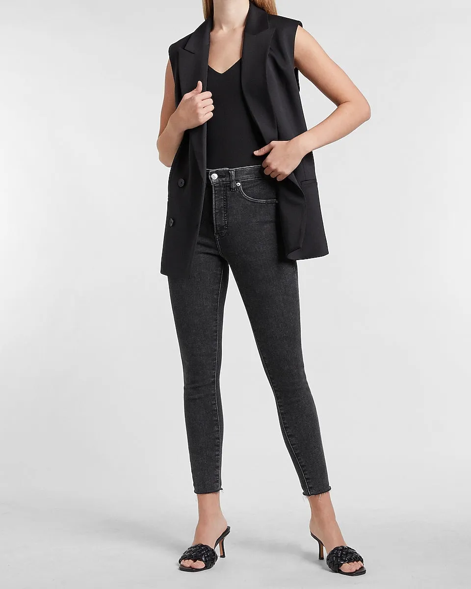 Supersoft Double Knit Sleeveless Blazer in Pitch Black