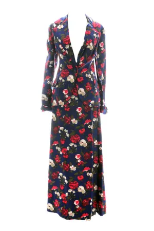 Vintage I Magnin Blue Floral Blazer and Maxi Skirt Suit