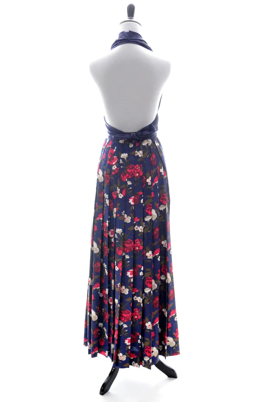 Vintage I Magnin Blue Floral Blazer and Maxi Skirt Suit