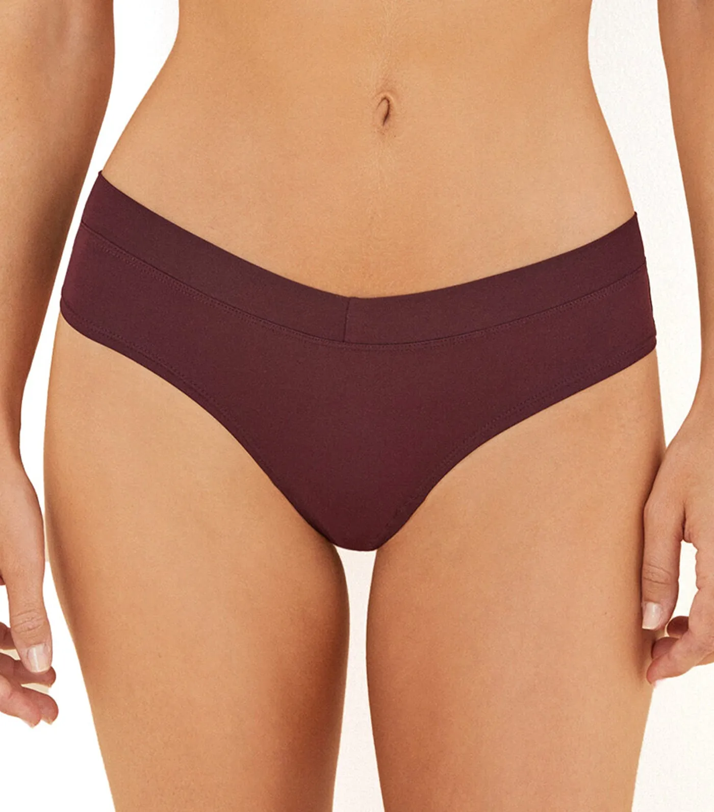 Wide Maroon Gathered Brazilian Panties