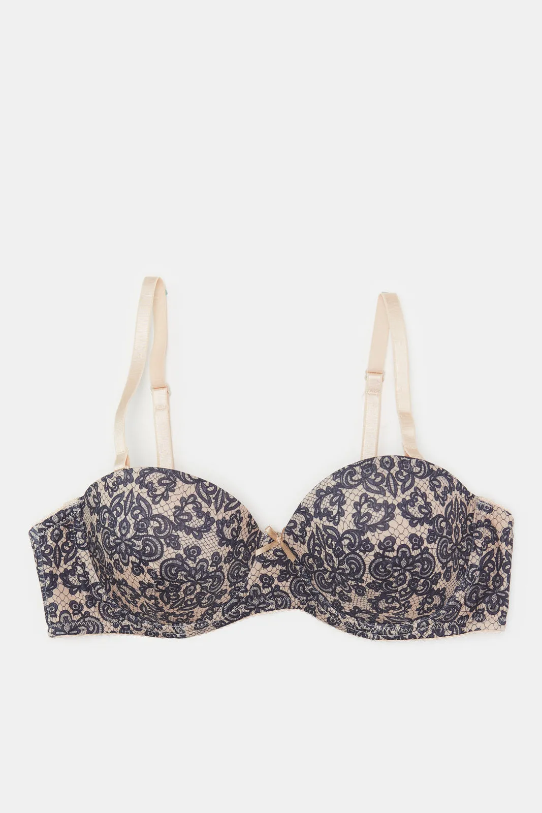 Women Gold And Black Print And Solid Balconette Bra (Pack of 2)