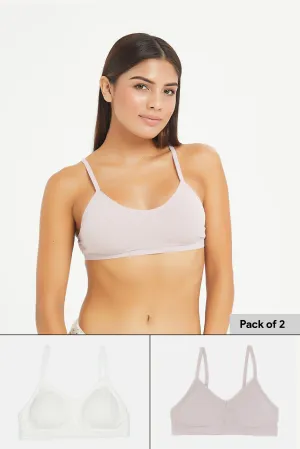 Women Ivory And Lilac Non-Wired Bra Set (Pack Of 2)