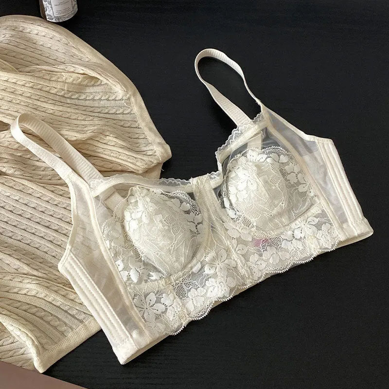 Women Thin Bunny Ears Underwear Large Breasts Lace Adjustable Bra No Sponge Side Breast Collection thin bra