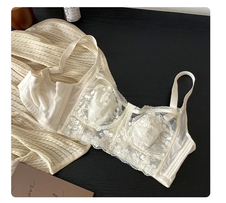 Women Thin Bunny Ears Underwear Large Breasts Lace Adjustable Bra No Sponge Side Breast Collection thin bra